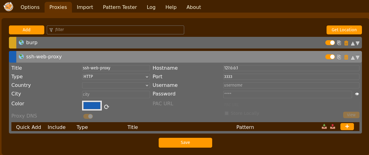 Foxy Proxy Configuration Screenshot